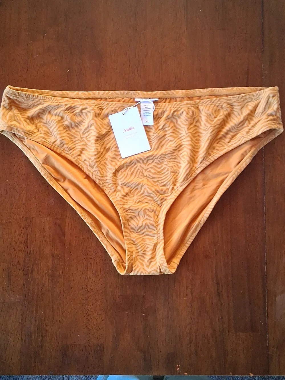 Andie Swim Women's Bikini Bottoms in Mustard Brown Zebra Print XL